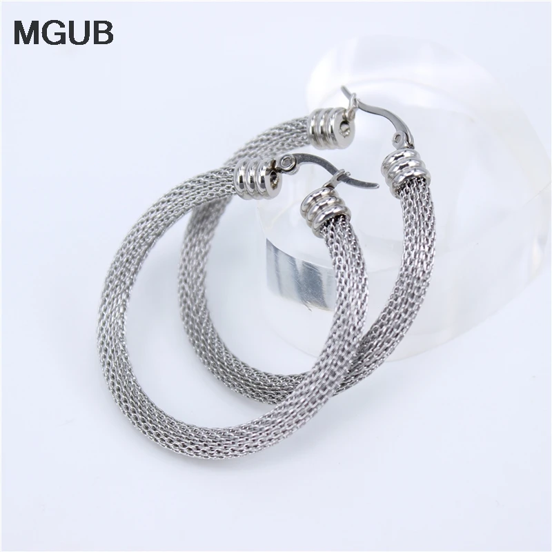 

MGUB 32mm-52mm Gold color Women Gift Sale Fashion Jewelry Stainless Steel Mesh Wives Round Fancy Hoop Earrings LHEH11