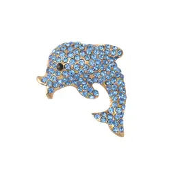 MZC бижутерия Синий Rhinestone Dolphine брошь для Для женщин самка Броши рыбы протяжки broschen канала Булавки милые