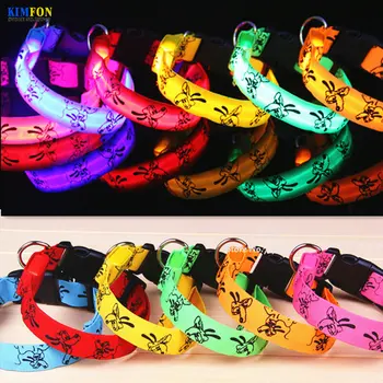 

100Pcs/Lot Cartoon Prints LED Pet Collar Luminous Light Electronic Dog Collars Glow In The Dark 6Color
