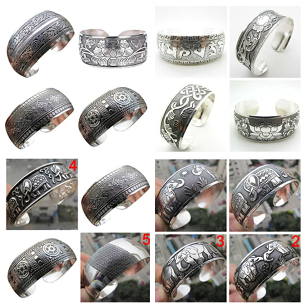 

Fashion Vintage Style Tibetan Jewelry Antique Silver Bohemian Bangle Antique Tibetan Carving Cuff Bracelets Bangles For Women