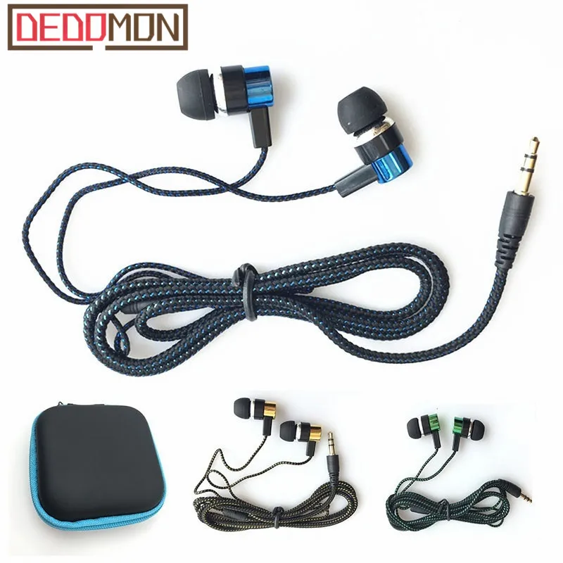 Wired Subwoofer Earphone Braided Rope In ear Earbuds Noise Isolating