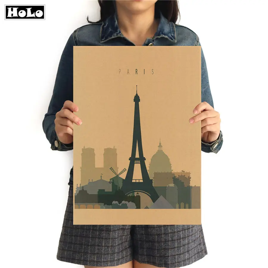 

Paris Abstract Vintage City paper Poster Retro Wall Sticker painting print picture Living Room Cafe Decor 42x30cm
