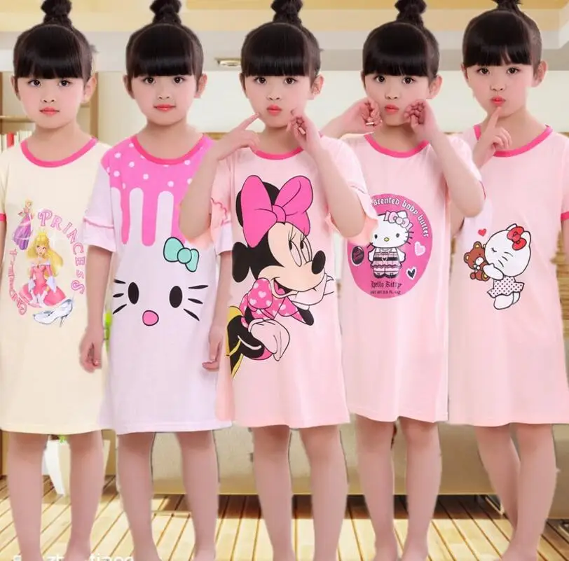 

Girl Princess Long Nightgown Children Pyjamas Girl Sleepwear Dress Pajama Teenage Pijamas Kids Girl Summer Age 3-12 Year FUY74
