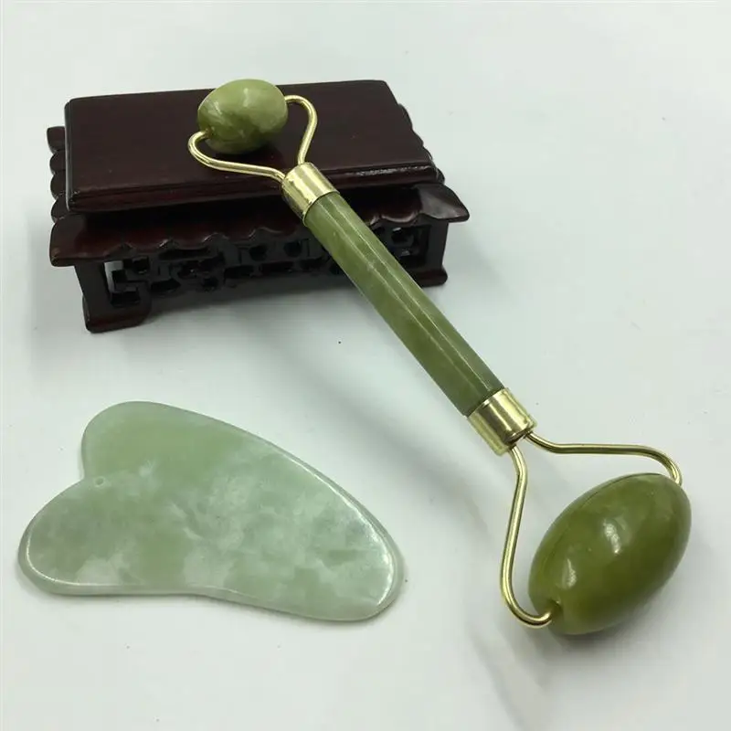 RUIMIO, 2 шт., Gua Sha, роликовый массажер для лица, китайская медицина, натуральный нефрит, инструмент для выскабливания, уход за лицом, лифтинг, набор инструментов