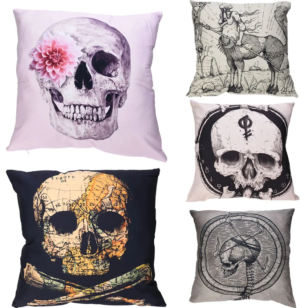 

Skull Print Pillow Cases Polyester Cushion Cover Home Decor 2017 New Pillow Cover Pillowcase Decor Sofa Car Almofadas cojines