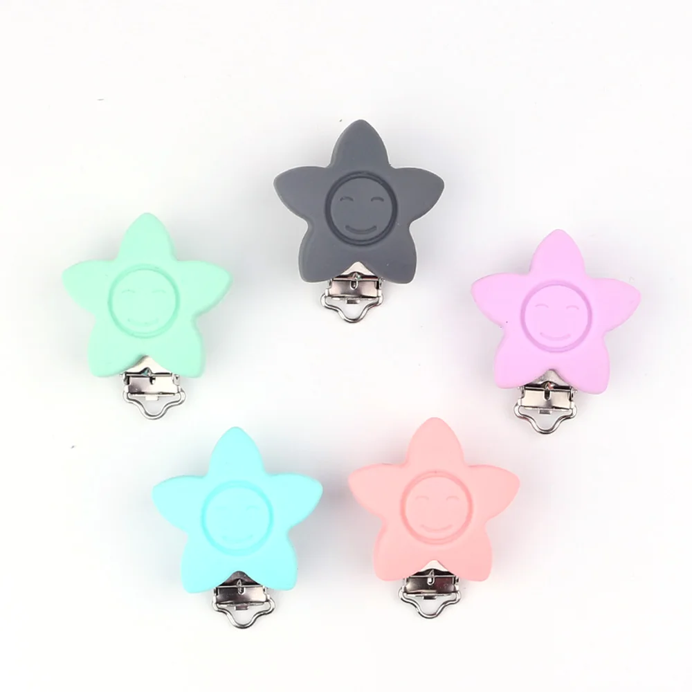 

TYRY.HU 5pc/set Star Shaped Pacifier Clip Baby Silicone Teether teething Accessories DIY Bead Tool Baby Clasps Holder Clip
