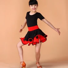 От 4 до 13 лет, Детская рубашка с короткими рукавами эластичный, Латиноамериканский одежда девочек Стандартный конкуренции бальные платье для танцев Для детей, на лето костюмы для танго