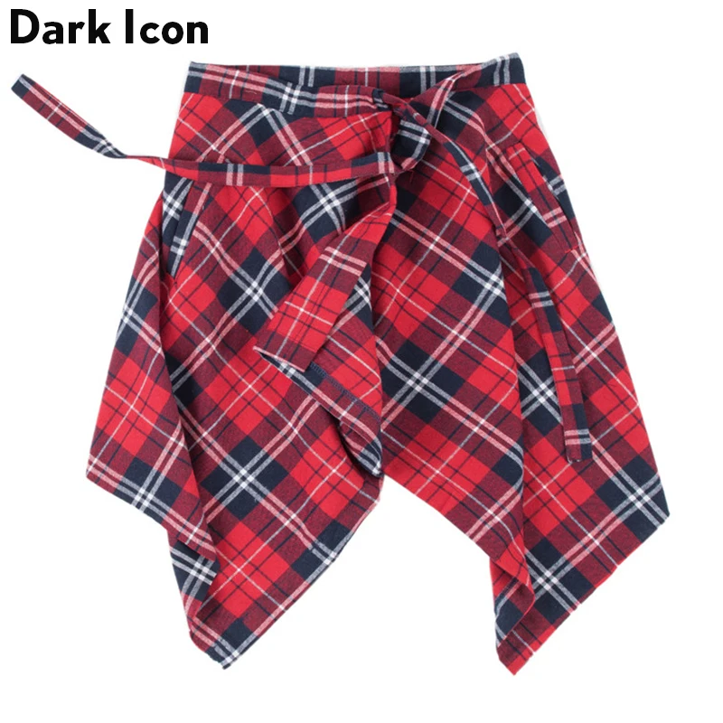 Dark Icon Side Pocket Plaid Skirt Men Irregular Hemline Men's Skirts One Piece One Size