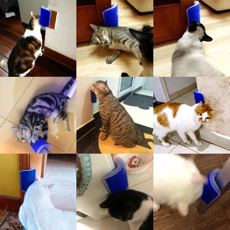 Corner Pet Brush Comb Play Cat Scratcher Groomer Toy Cat Grooming Massager Supplies with Catnip Cat Brush Hair Shedding