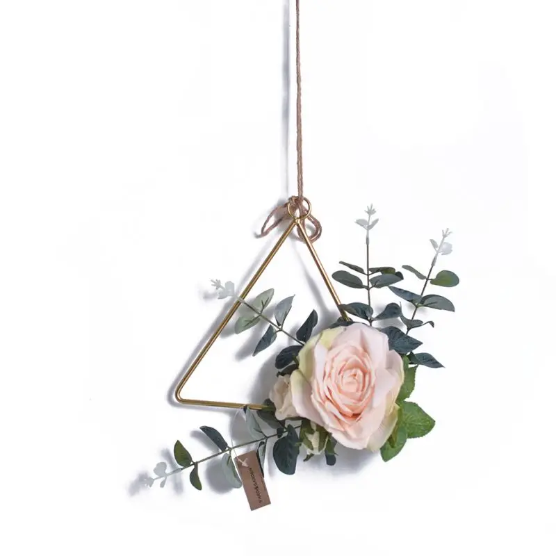 

Floral Hoop Wreath Geometric Metal Garland Artificial Rose Flower Wall Hoop Wall Hanging Ornament