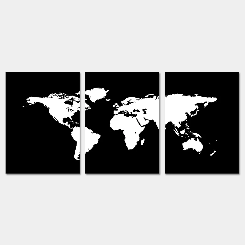 3 Pieces/set Modern Black And White World Map Decoration Wall Art