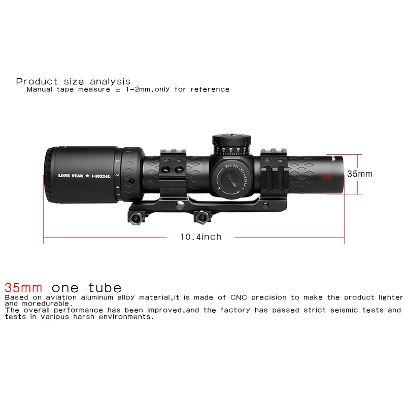 SNIPER LN 1-10x24 L Riflescope тактический прицел для винтовки стекло травленая сетка охотничья Оптика прицел Красная точка 20 мм Крепления охотничий прицел