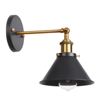

Black Iron American Village Bedroom Vintage Wall Lamp E27 Bulb with lampshade wall light restaurant led wall lamp RWL0035