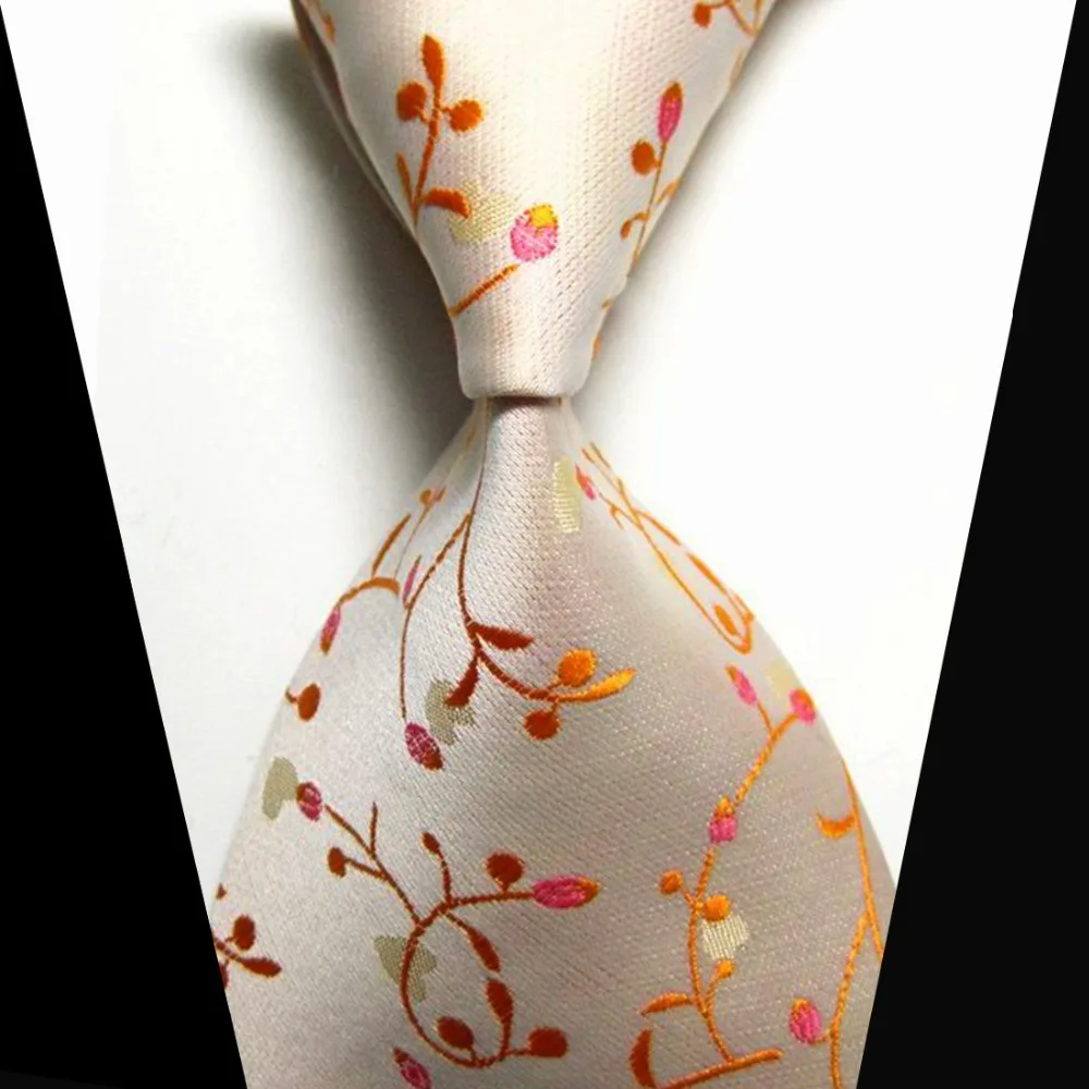 Orange Floral Fashion Men Tie Vintage Classic Cosy Silk Necktie Luxury