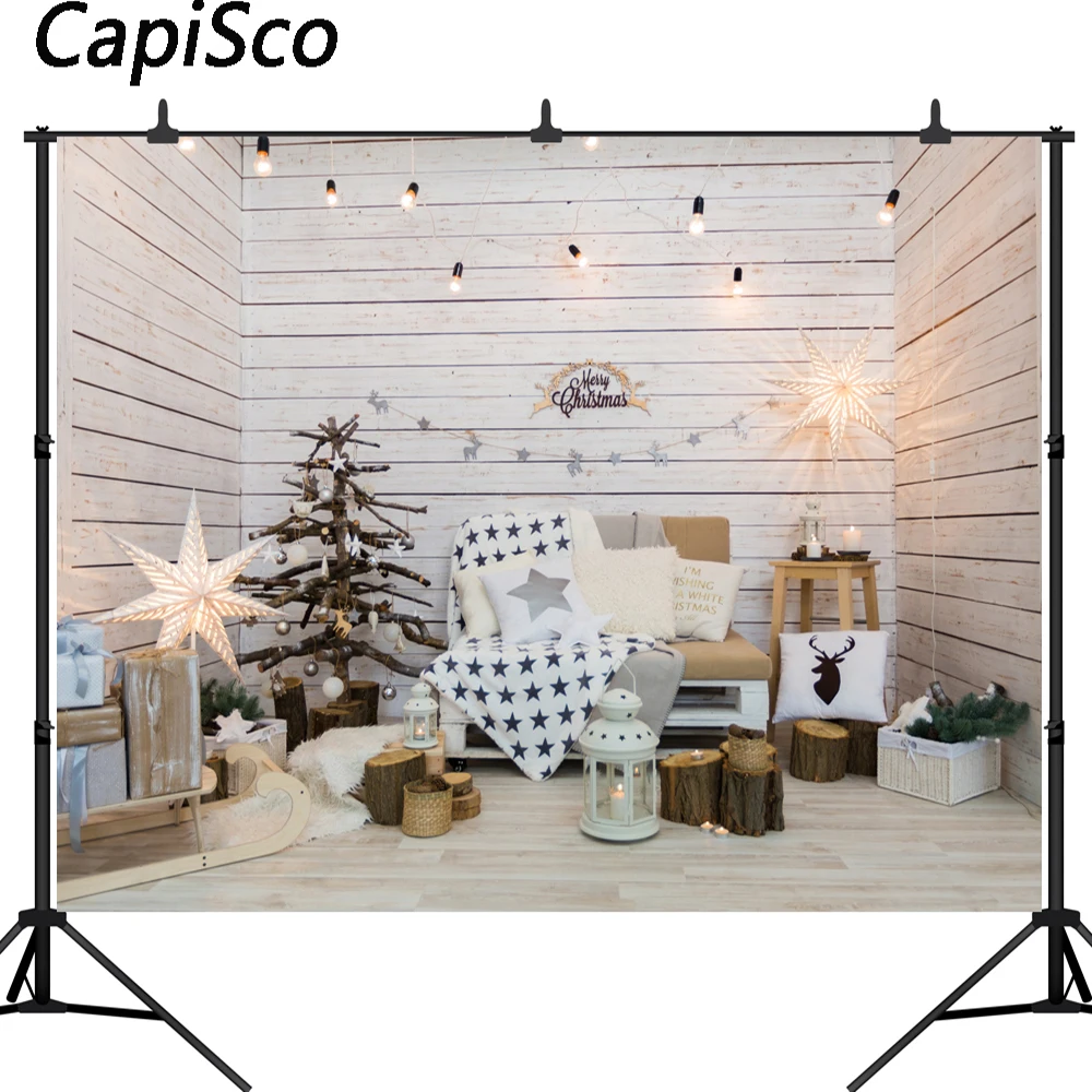 

Capisco Christmas Theme photography backgrounds Shining stars Photography Backdrops Wooden wall tree backdrops for photo studio