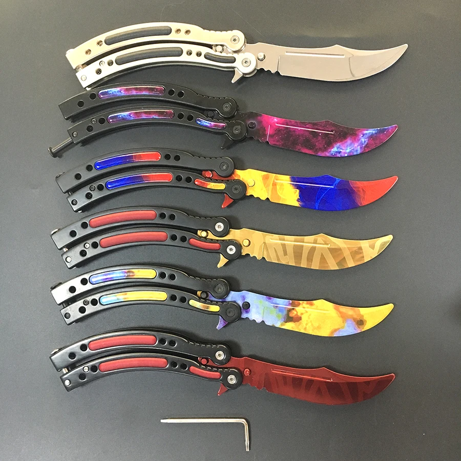 CS GO бабочка в ноже Karambit складной нож тренировочный нож подарок balisong Практичный Нож не заточенный металл