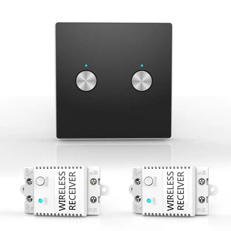 Wireless Lights Switch Kit 2 Gang Crystal Glass Panel Wall Switch Remote Control LED indicator