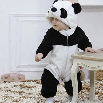 Теплый зимний комбинезон с изображением панды для маленьких мальчиков и девочек, плотный длинный рукав фланель, комбинезон, одежда для детей от 6 месяцев до 3 лет