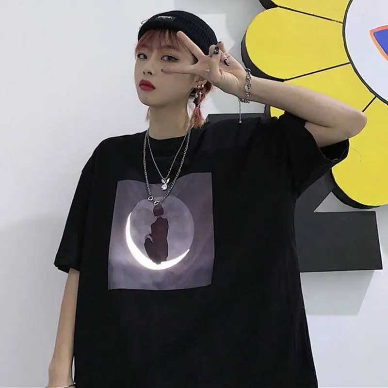 

Women T Shirt Summer Oversize Harajuku Tshirt Streetwear Hip Hop T Shirt Girls Laser Reflective Top Bottoming Fashion Tee Shirt