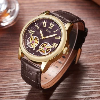 

Oulm Business Watch Automatic Self-Wind Genuine Leather Strap Watches Men Golden Silver Case Male Mechanical Wristwatch