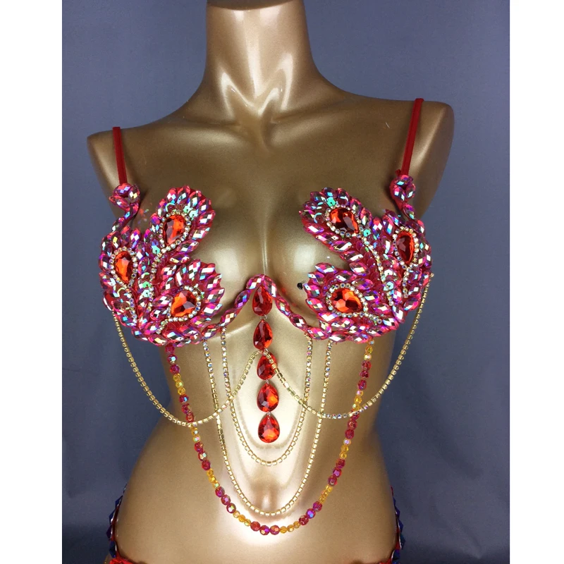 

Samba Carnival Bra Rainbow Red Stone Belly dancing WIRE BRA BB010