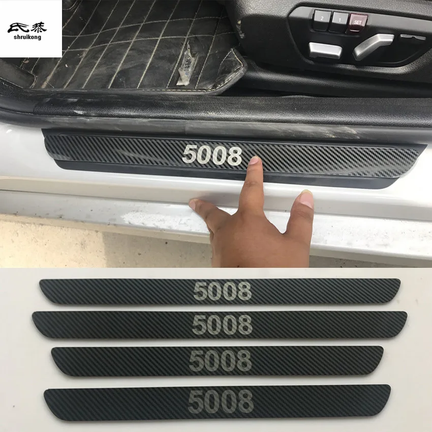 

high quality 4pcs/lot carbon fiber grain stainless steel for 2015-2018 Peugeot 5008 GT outside Door Sill pedal Scuff Plate
