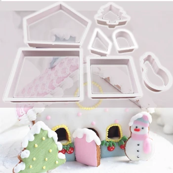 

7Pcs Christamas House Cookie Cutter Mould Plastic Snowman Biscuit Cutter Set Tree Cookie Mould Confectionery Tools