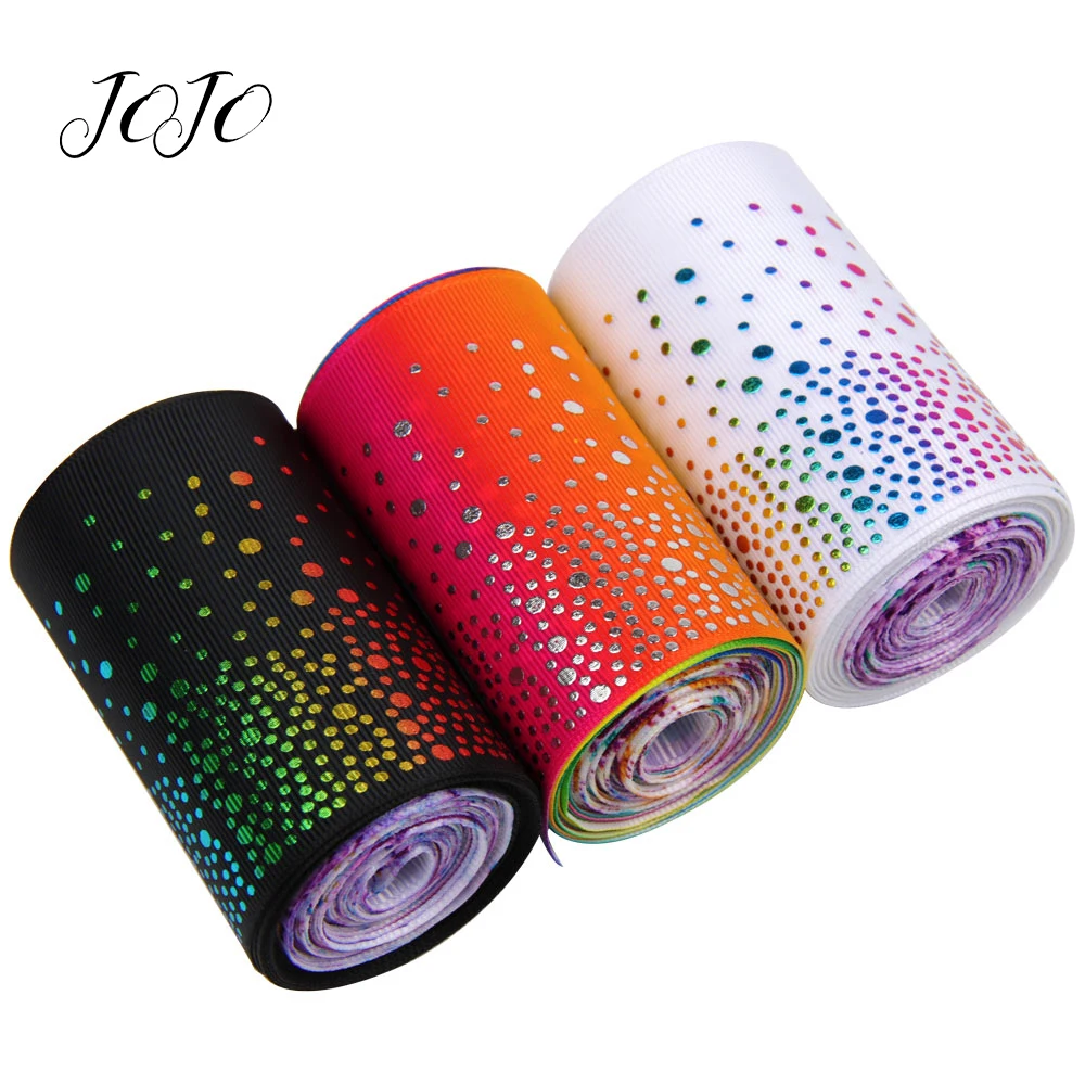 

JOJO BOWS 75mm 2y Grosgrain Stain Ribbon For Craft Dot Printed Bronzing Tape DIY Hairbow Apparel Sewing Material Home Decoration