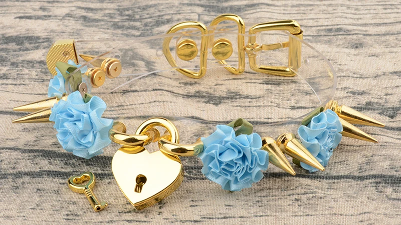 Kawaii Gothic Transparent Vinyl Choker Punk Fetish Silver Key Lockable Lock Heart Collares Romantic Flowers Spikes Spiked Choker 9
