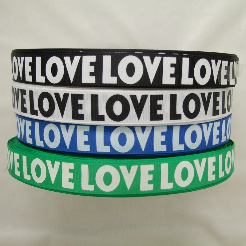 

New Arrival 10Yards 2cm width one face Print LOVE(white color)Grosgrain Ribbon BLACK/WHITE/GREEN/BLUE