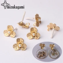 Zinc Alloy Golden Pearl Flowers Base Earrings Connector Charms 15mm 6pcs/lot For DIY Drop Earrings Jewelry Making Accessories