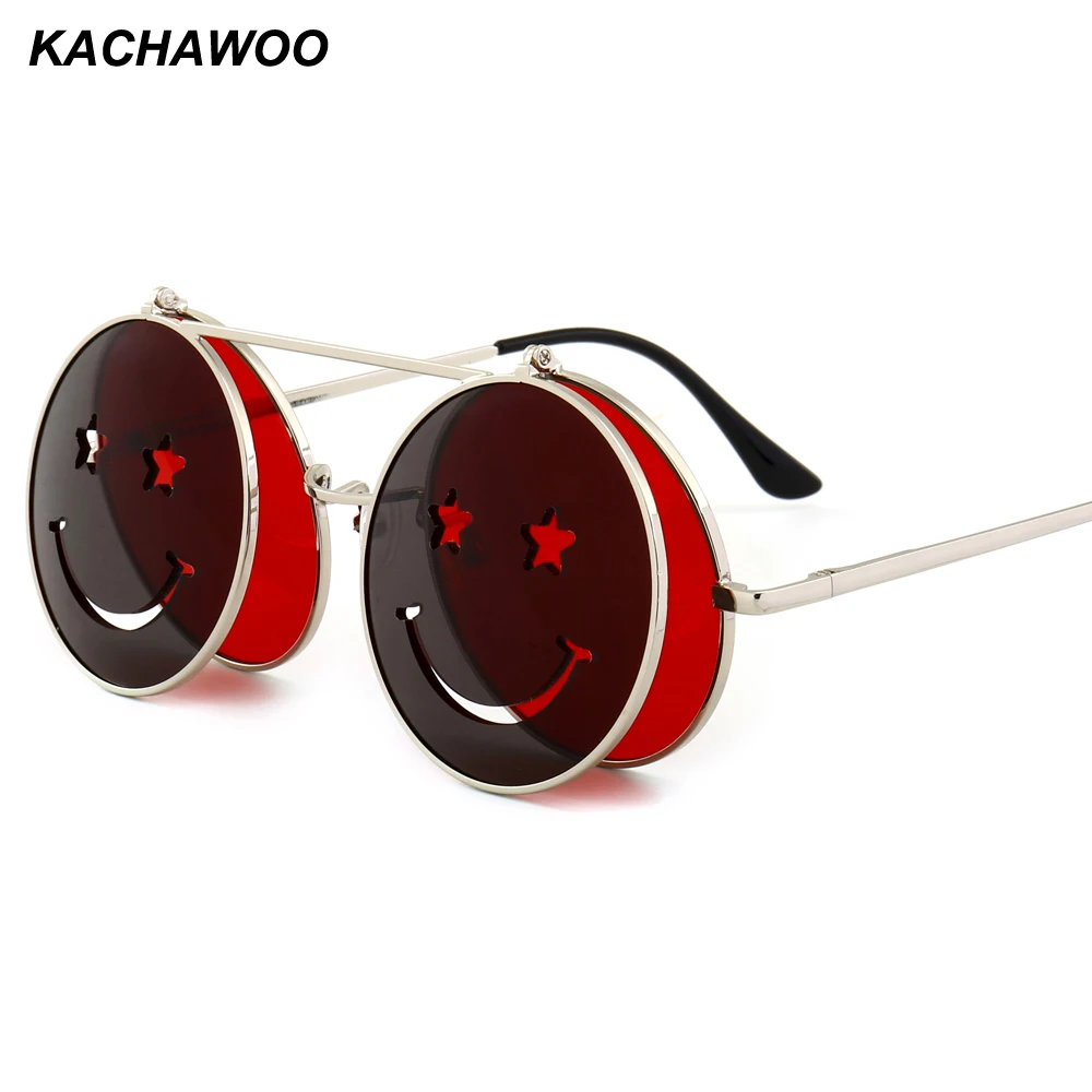 Kachawoo, захлопывающиеся Круглые Солнцезащитные очки для мужчин, винтажные, красные, розовые, желтые, круглые солнцезащитные очки для женщин, аксессуары для лета, пляжа
