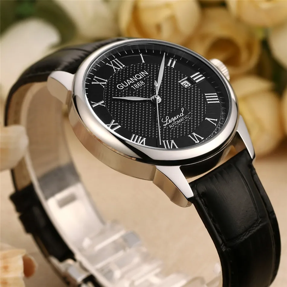 GUANQIN Mens watch Luxury Automatic Watch Men Mechanical Movement Wristwatches Waterproof Watches Top Brand White Day Display