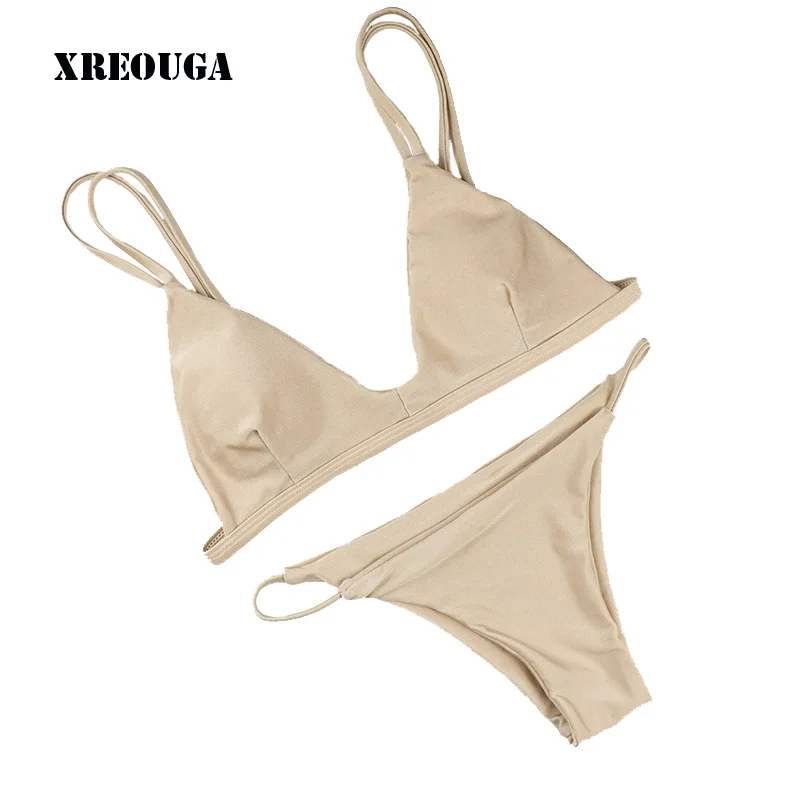 XREOUGA 2017 Summer Khaki Lady Bikini Set Micro Sexy Women Two Pieces Bikinis Swimsuit Solid