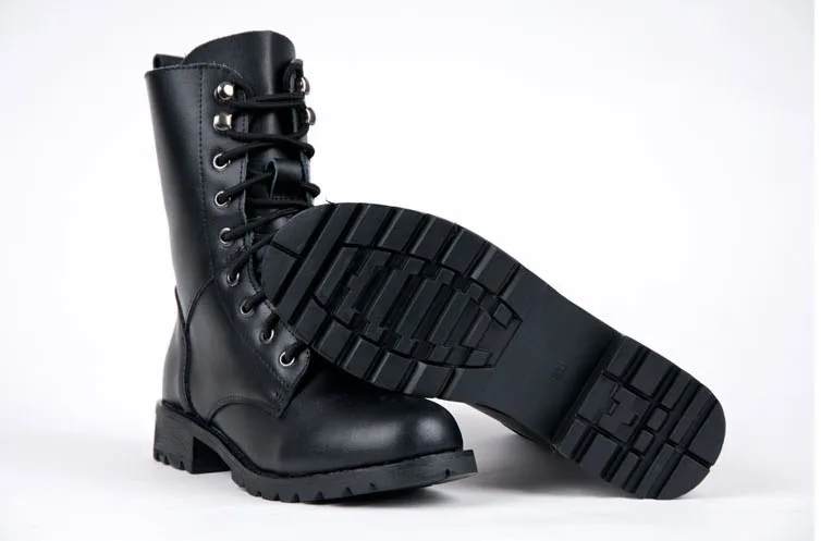 OUDINIAO/женские модные ботинки на толстом каблуке в армейском стиле Женские однотонные ботинки на шнуровке больших размеров новая весенняя обувь на платформе с носком