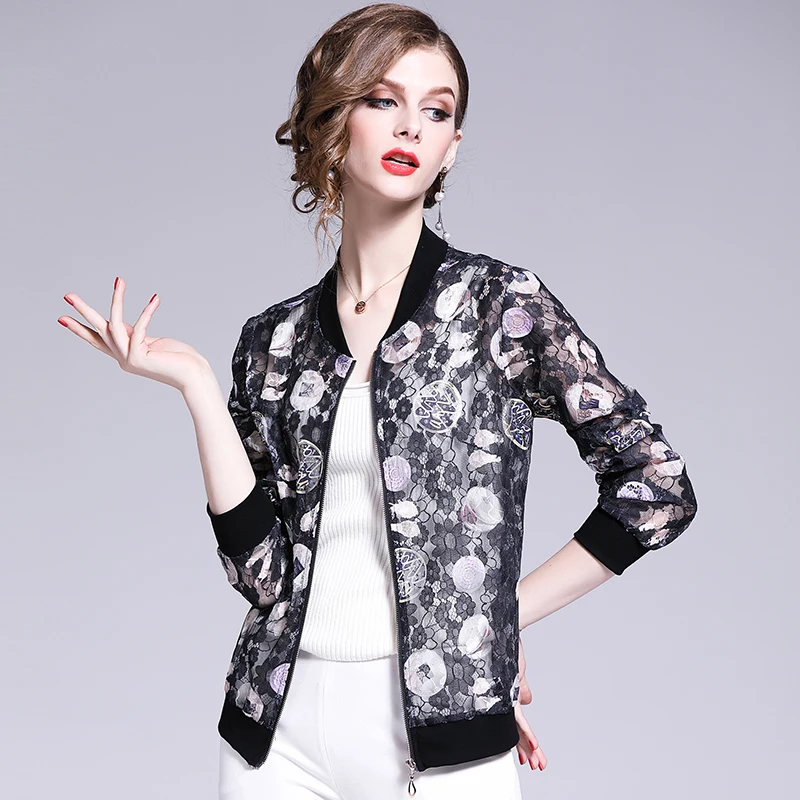 D'impression Été Dames white Tops Longues Mousseline Black Veste À Soie Nouvelle De Col Fille Printemps Arrivée Vestes Mode Femmes Montant Pour Jaqueta En Manches Et qCx4v11fHw