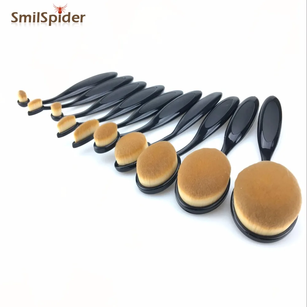 

10pcs Oval Toothbrush Brush Set Foundation Liquid Contour Makeup Brush Black Handle Eyebrow Cosmetic Concealer Kwasten Brush