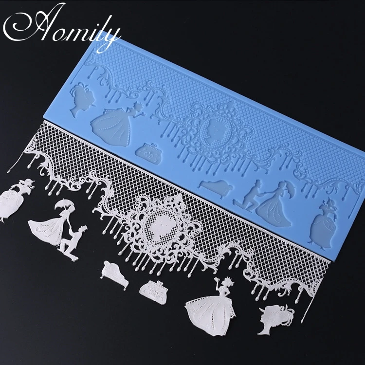 

Aomily Lace Romantic Proposal Pattern Wedding Cake Silicone Beautiful Lace Fondant Mold Mousse Sugar Craft Icing Mat Pad Pastry