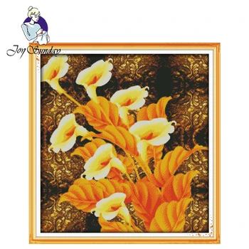 

Joy Sunday,Golden callas,Cross stitch embroidery,printing cloth embroidery kit,Printed cross stitch,Flower picture cross stitch