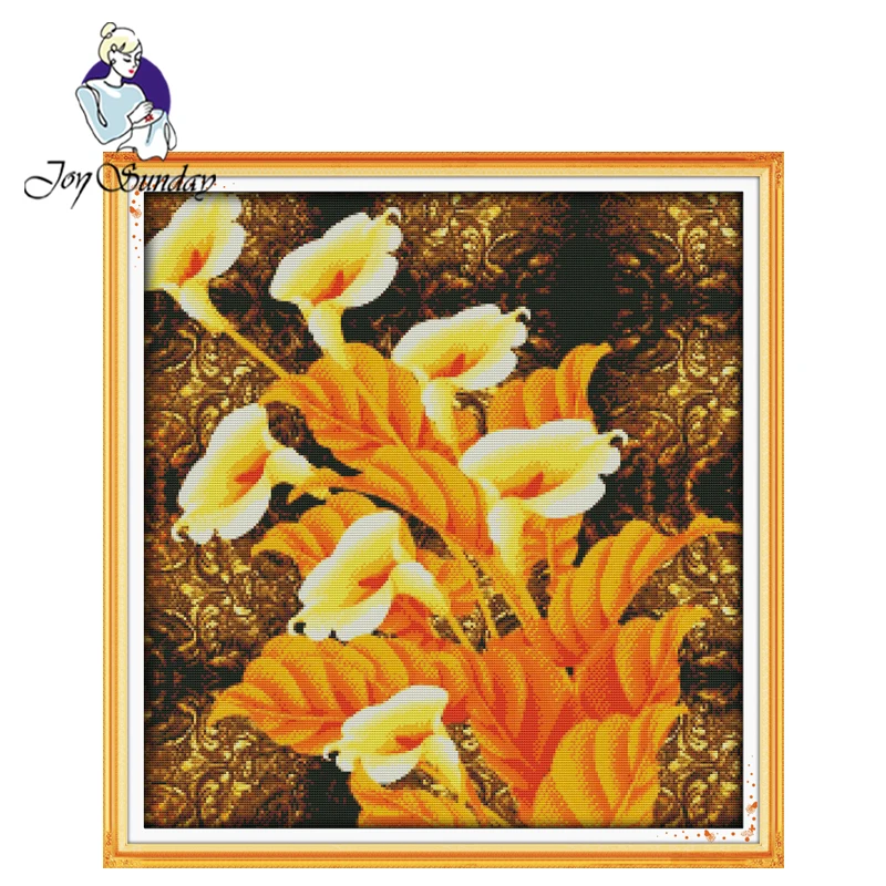 Joy Sunday Golden callas вышивка крестиком Набор для вышивки тканью с принтом цветочным