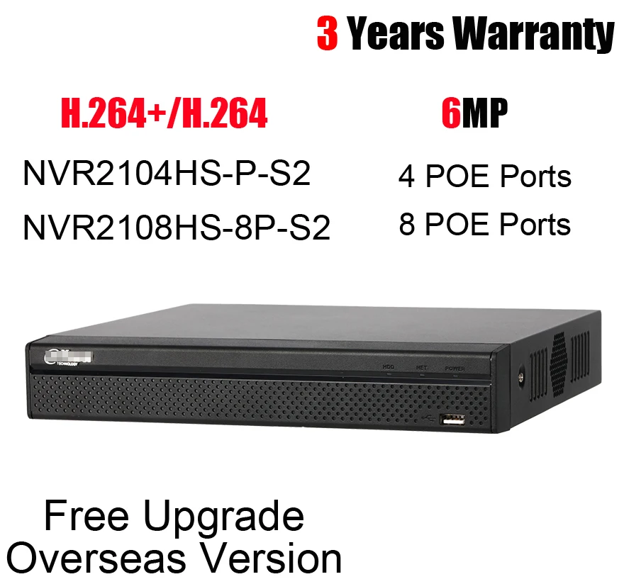 Оригинальный 4ch 8ch POE NVR NVR2104HS P S2 NVR2108HS 8P компактный 1U 4PoE 8PoE Lite сетевой