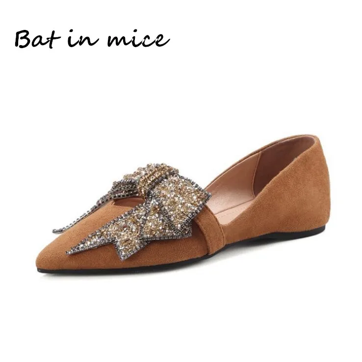 High quality women shoes fashion leather Casual Crystal Butterfly-knot flats women shoes Ballet dancing shoes Mujer zapatos W086 Women's Shoes