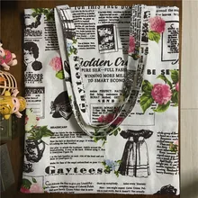 YILE, новинка, большая, хлопковая, льняная, для покупок, сумка через плечо, на шнурке, рюкзак, английская газета, роза, цветок, 17124-5