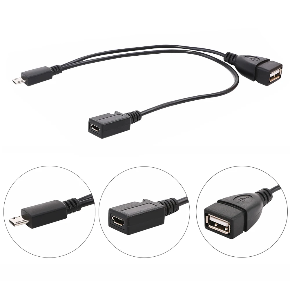 Micro USB 5Pin Male Plug to USB Female+Micro 5Pin Female Extension