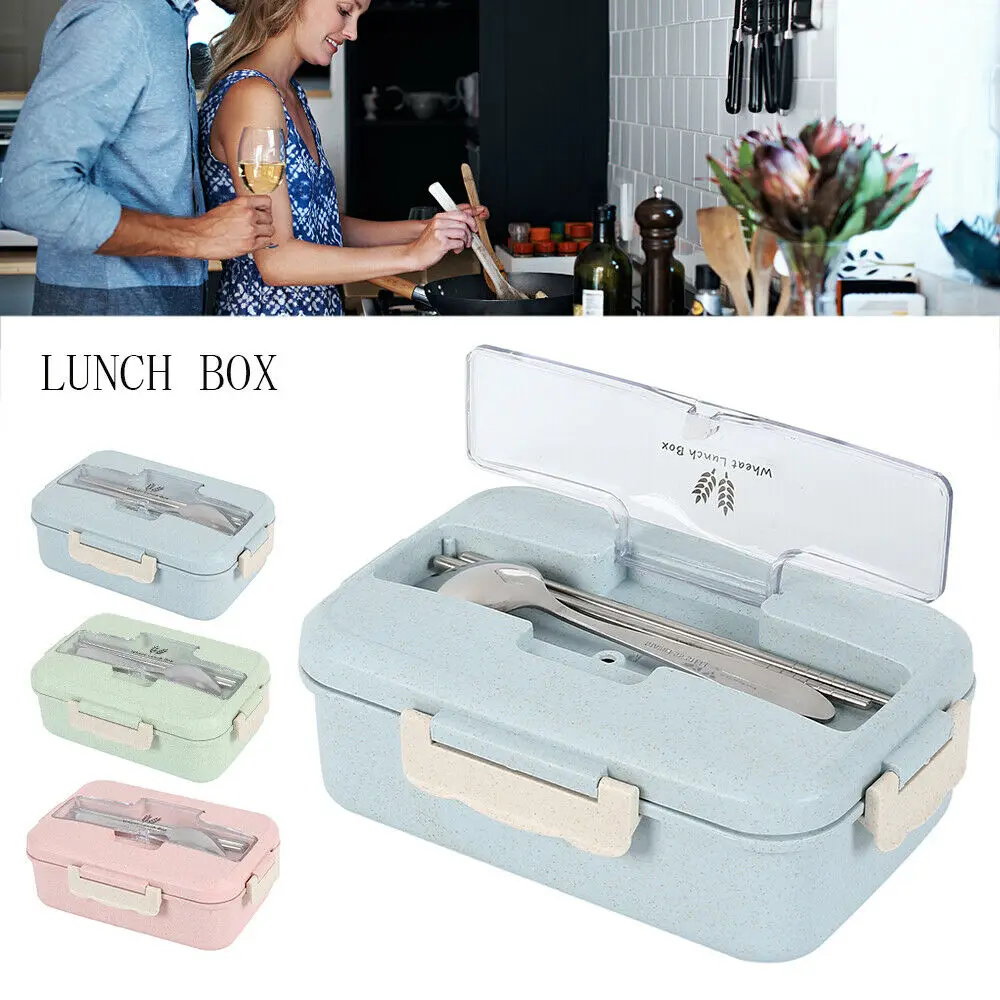 

2019 New Lunch box 3 Grids With Lid Food Box Biodegradable Storage Container Lunch Bento Boxes Dinnerware Set For Kids Adults
