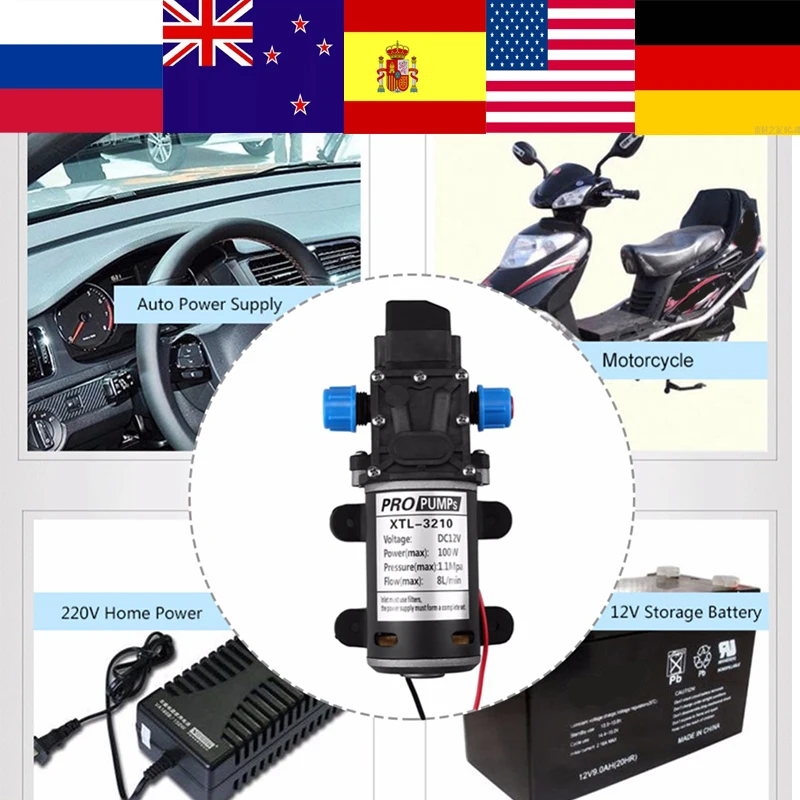 Zyyini Bomba de Presi/óN de Diafragma de Agua Min DC 12V para Lavadora de Autos y Equipo de Agua de Control Remoto Bomba de Agua de Alta Presi/óN de 8L