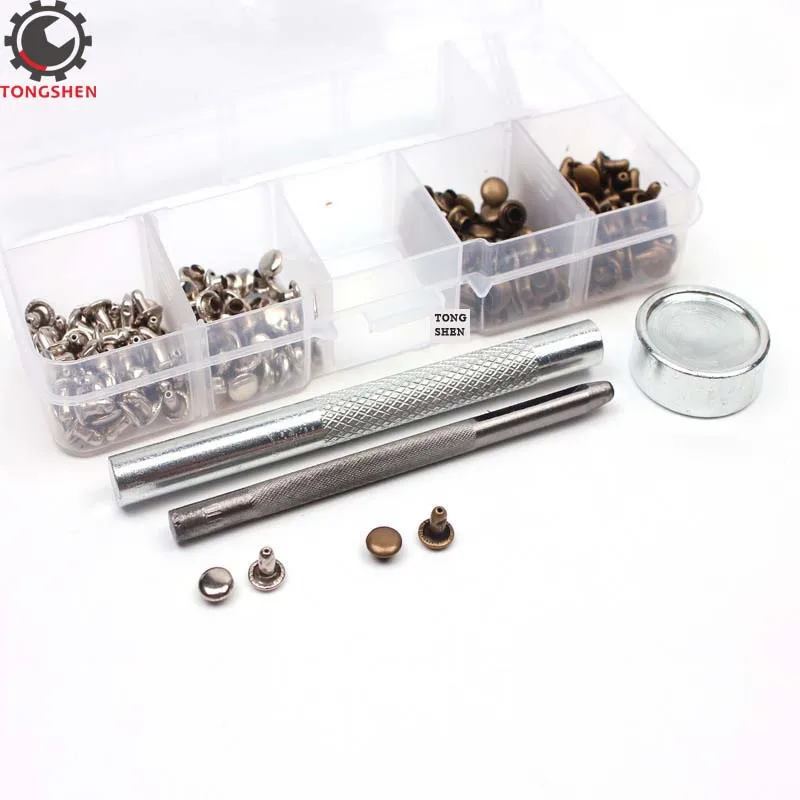 

100Set 6mm Round Double Cap Rivet Tublar Stud Collision Nail Metal Spike Rock Metal Leather Craft Repairs Studs Punk Spike Decor