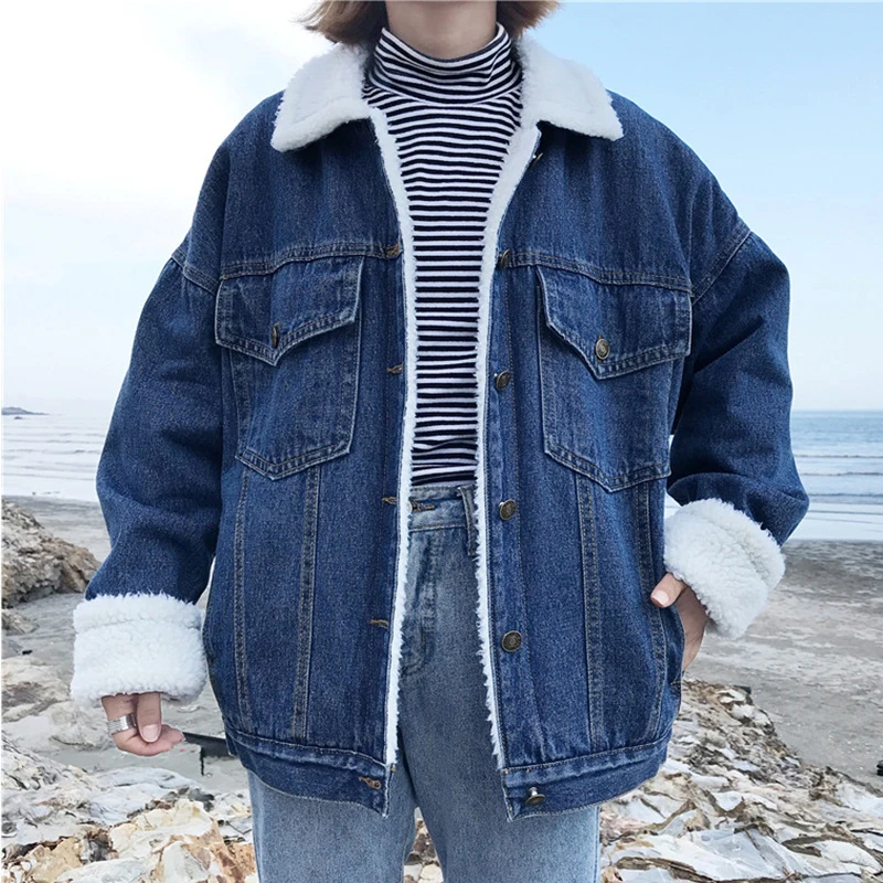 Blue Survêtement Manches Bleu À Femmes Qh1134 Veste Longues Printemps Manteau Denim Plus Denims light Cachemire Hiver Automne Femelle Jean Épais En xYa0qRAwU