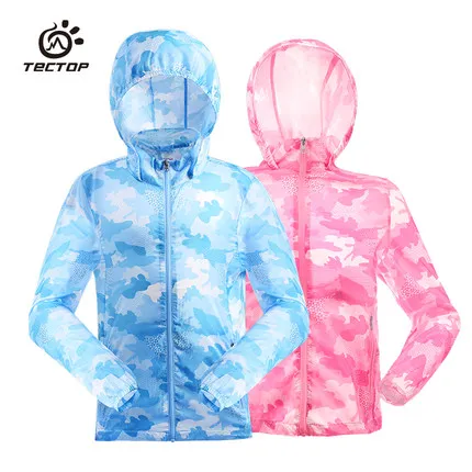 

TECTOP outdoor child boy girl kid Camouflage printing Skin jackets with hood ultra-light ultra-thin Breathable quick-drying coat