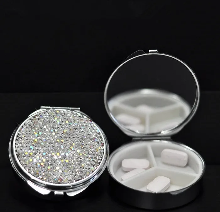 Creative pill box with crystals Portable mini stainless steel pill case